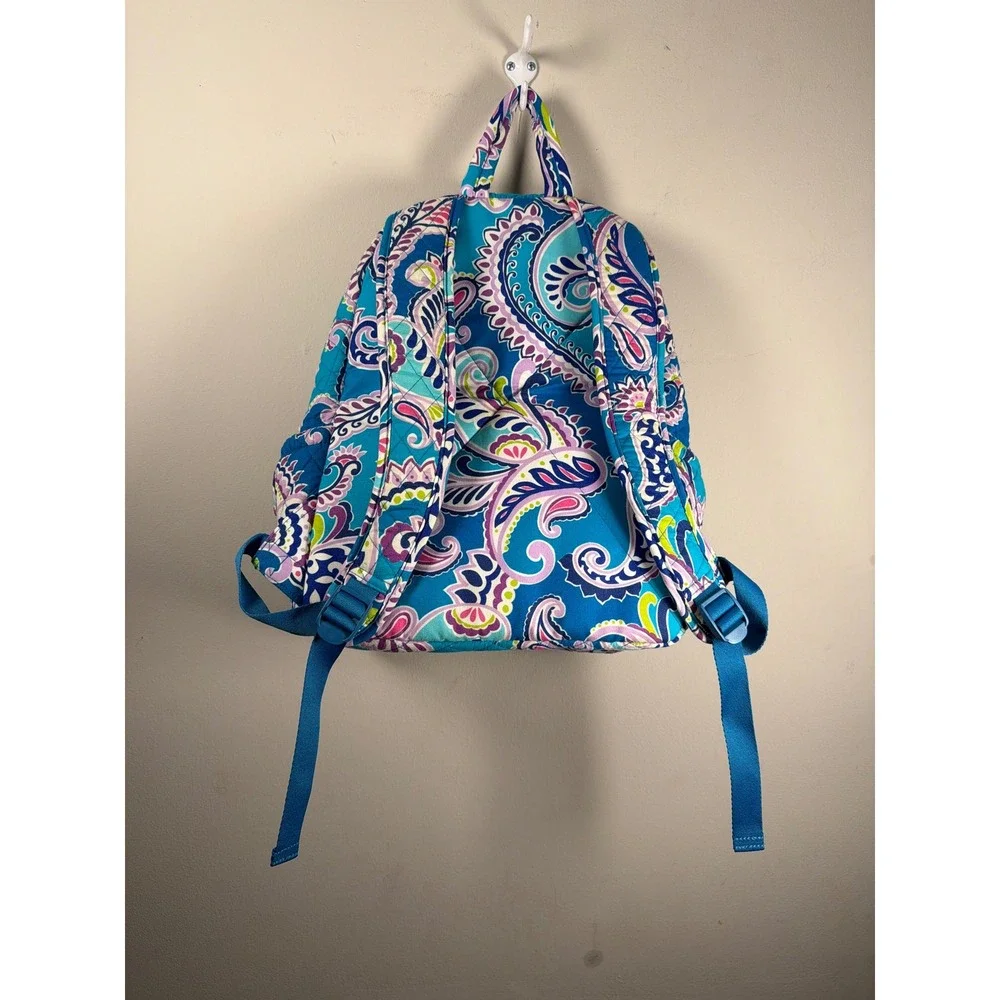Vera Bradley Backpack Womens Large Blue Purple Paisley Quilted Cotton Travel Bag